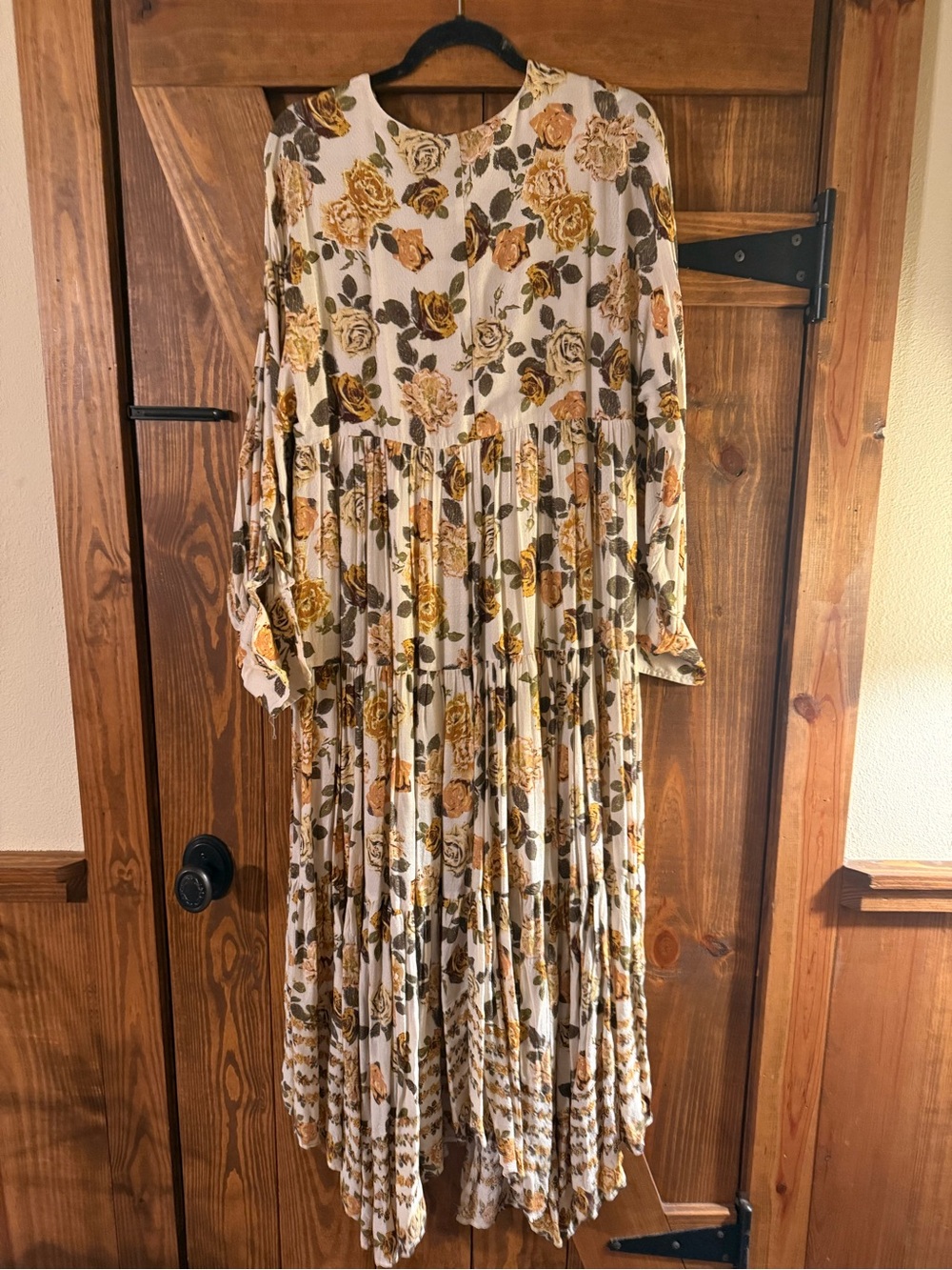 Free People Floral V-Neck Tiered Midi Dress in Cream and Mustard - Picture 4 of 4